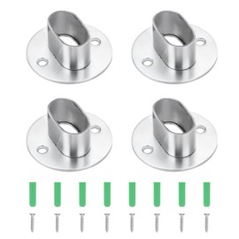 uxcell Closet Rod Bracket, 4Pcs Stainless Steel Oval-shaped Flange Closet Holder, Closet Rod End Supports for 15x30mm Diameter Rod, Silver