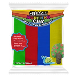 BAZIC Modeling Clay 4 Primary Color 1 LB, Light Dough Art Craft, Non Toxic Gift for Artist Kids Toddler Boys Girls, Bulk for Classroom, 1-Pack