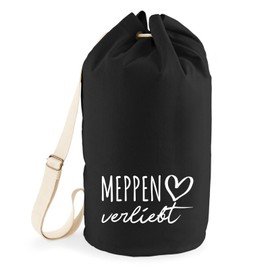 Huuraa Seesack Meppen verliebt Geschenk 20 Liter Rucksack Black Baumwolle Meppen Geschenkidee