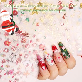 U-Shinein 10 Sheet Christmas Nail Stickers, Christmas Nail Art Stickers Decals Self-Adhesive, Snowflake Snowman Nail Supplies, Holiday Nail Art Design Decoration Accessories, DIY Nails for Women.
