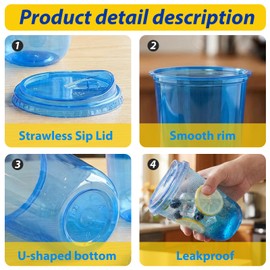 16oz Disposable Stemless Glasses With Strawless Sip Lids,PET Disposable Drinking Cups,Clear Plastic Wine Glasses for Parties Birthday,Wedding,Meeting,for Birthday Wedding Meeting Party. (50, Blue)
