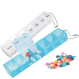 2 Stück Medikamenten-Organizer Tablettendose Pillendose, 7 Tage Tragbare Pillendose Wochendosierer Kleine Eicht Zu Öffnen für Unterwegs, Handlicher und Feuchtigkeitsbeständiger