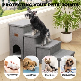 Zerbuger Dog Stairs 23" H, 4-Step Wider Dog Steps for High Beds Window, Folding Storage Pet Stairs Gift for Small/Medium/Large Old Dogs Cats, Ramp for Climbing Car Up to 200 lbs (Gray, with Condo)