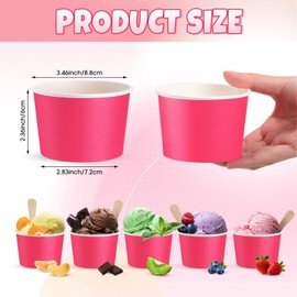 Jingmore 60 Pcs Paper Ice Cream Cups 9oz Colored Disposable Dessert Bowls for Hot or Cold Food Party Treat Cups for Birthday Baby Shower Easter Party Supplies (Hot Pink)