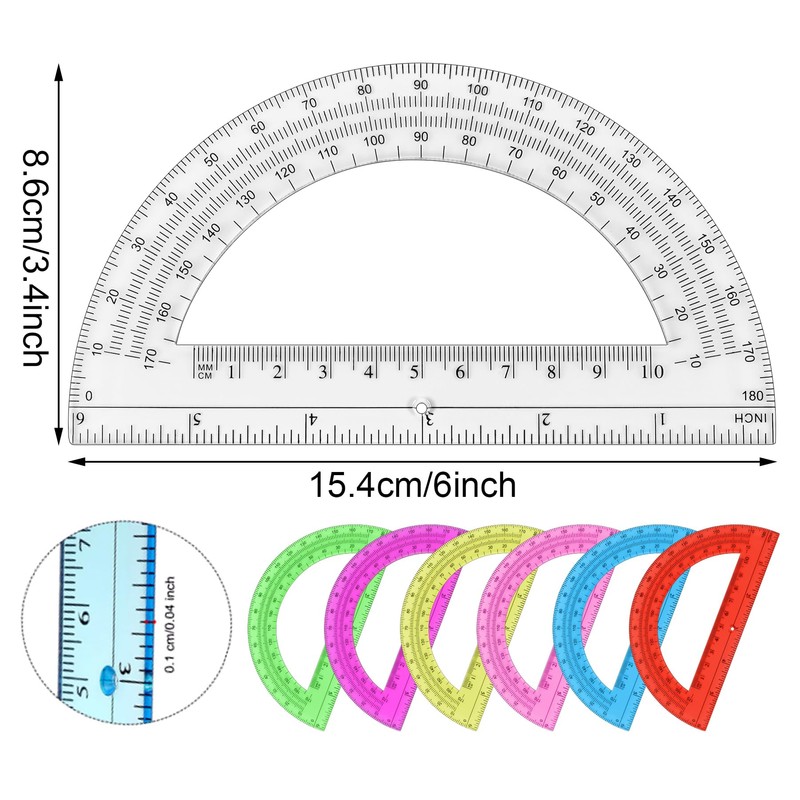 Unjoo Plastic Protractor Math Protractors 180 Degrees for Geometry Classroom
