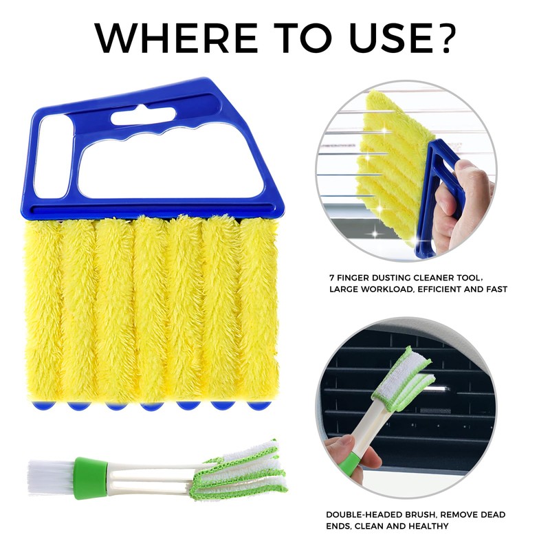 4Pcs Window Venetian Blind Cleaner Duster Tool,Washable 7 Fingers Dusting