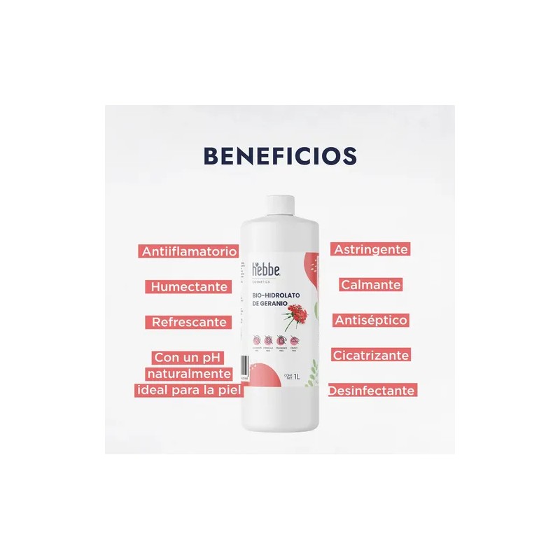 Hidrolato de Geranio 1L Hebbe Cosmetics Tónico Facial para Piel
