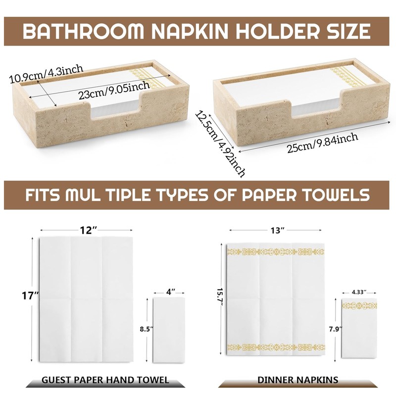 Beeveer Natural Travertine Guest Towel Holder Disposable Napkin Tray Dinner