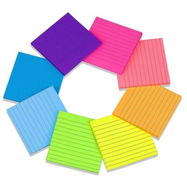 8 pcs 368 Sheets Lined Stick Notes,8 Bright Colors Self-Stick Notes,46 Sheets Per Pad,7.6 * 7.3cm Super Sticky Notes for Office School and Home, Meeting