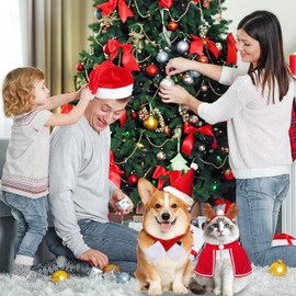 Disfraz de Navidad para Perros Gatos,4 Ajustable Ropa Accesorios para Navideño de Mascota,con Gorro Navideña, Astas de Reno Diadema,Bufanda y Manto,para Perro Gato Pequeños,Mascota Regalos de Navidad