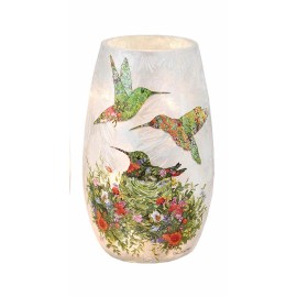 Stony Creek - Frosted Glass - 5" Lighted Vase - Garden Birds