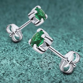 Miore 4 prong earrings for women in 9 kt 375 white gold with green emerald
