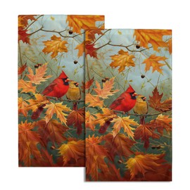 Giwawa Fall Birds Hand Towel Set of 2 Autumn Trees Maple Leaves Orange Towel Rustic Thanksgiving Face Towel Ultra Soft Fast Drying Seasonal Dish Wash Cloth for Hotel Bathroom Gym Home