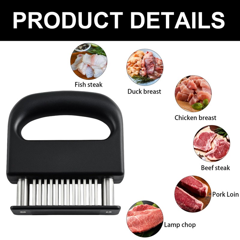 Meat Tenderiser with 48 Stainless Steel Needles, Meat Tenderizer Tool