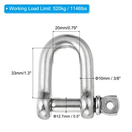 PATIKIL Screw Pin Shackle M10 3/8" 1146lbs, 5 Pack 304 Stainless Steel D Ring Shackle for Chains Wire Rope Outdoor, Silver