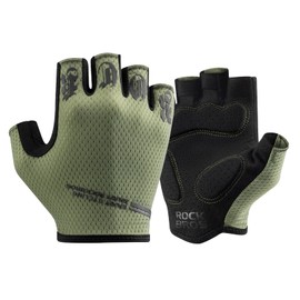 Rockbros Cycling Gloves, Summer, Cycling Gloves, Fingerless, Bicycle Gloves, Breathable, Elastic, Shock Absorbing, Quick Drying, Abrasion Resistant, Anti-Slip, Ultra Lightweight, Road Biking, Cycling, Outdoors, Men's, Women's, Black Green