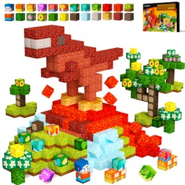 GobiDex Magnetic Blocks Dinosaur Toys, Magnetic Building Blocks Volcano Jurassic Dinosaur Games for Toddlers Sensory STEM Toys for Kids Ages 3-5 4-8, Birthday Gifts for 3+ Year Old Boys Girl Kids Toys
