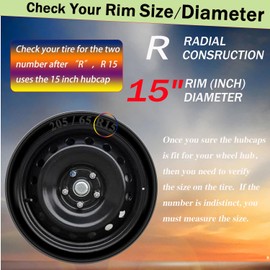 Cavonsen Hubcap Wheel Cover Replacement R15 Wheel Rim Cover Snap On Hub Caps Kit Universal Compatible with Sedan、Truck、SUV、Coupe -Set of 4 （Black，15 inch）