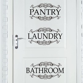 3 Pcs Pantry Sign Wall Decor, Laundry Bathroom Sign Wall Decor, Large Black Art Room Vinyl Door Decals Quote Sticker for Kitchen Room Decoration Supplies (9.1" x 16.1", 9.1" x 17.7 ", 9.1" x 19.7")
