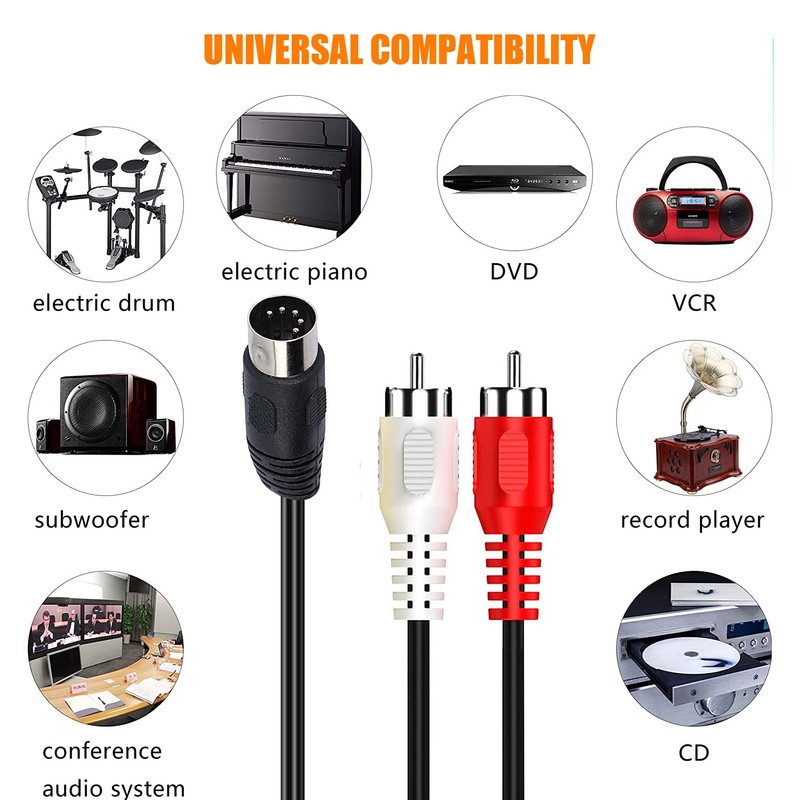DIN 5 Pin to RCA Cable, tunghey 5-Pin Din Male