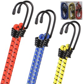 Bungee Cord Set - 6 Piece, Elastic Cords with Metal Hooks, Assorted Sizes (30cm, 45cm, 60cm), Color-Coded Load Capacity (1.5kg, 2.5kg, 8kg), Durable for Travel, Camping, Storage