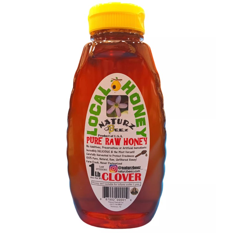 Naturz Beez RAW HONEY CLOVER 1LB 454g Squeeze Bottle 100%