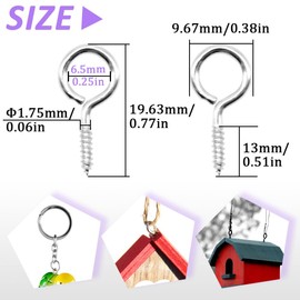 Ruidee 300Pcs Screw Eye Pins 13.2x6.6mm Small Screw in Eye Hooks Metal Self-Tapping Eyelet Screws for Wood,DIY Jewelry (YJY-2)