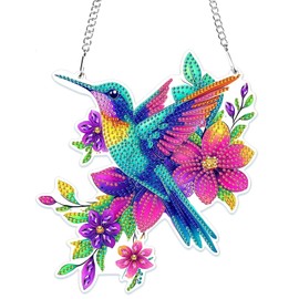 MOGTAA Hummingbird Diamond Art Hanging Kits for Adults Beginners, 5D Special Shape Diamond Art Pendent Kits, Crystal Rhinestones Flowers Diamond Painting Gem Art for Home Decor