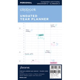 Filofax Personal Clipbook undated Year Planner Refill, Whites