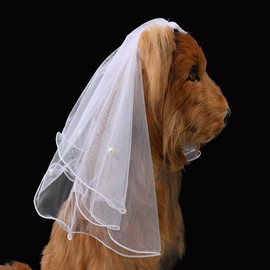 Ptsygantl Pet Wedding Veil, Dog Hair Accessories with Clip Handmade Bow Veil, Pet Cat Wedding Attire Veil Dress