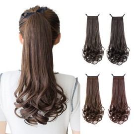 ALLMIRA ポニーテールウィッグ エクステ ロング 長さ 35 45 55cm 4色展開 付け毛 つけ毛 自然 ふわふわ巻き髪 カール ポイントウィッグ ナチュラル 小顔効果 (45cm, ブラウンブラック)