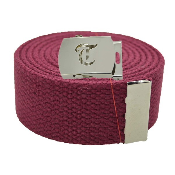 Old English Initial T Canvas Military Web Burgundy Belt &