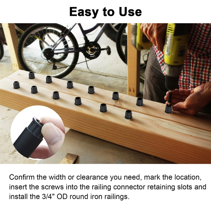 CKE 100pcs Black Baluster Connectors, 3/4" OD Round With Stainless