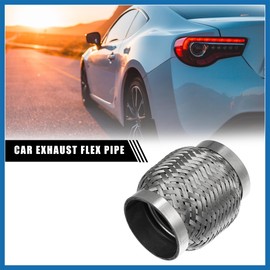 A ABSOPRO 2 piezas de escape de coche de 2.5 x 4 pulgadas, tubo flexible de escape universal de acero inoxidable, tono plateado