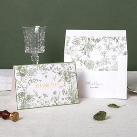 Crisky Green Floral Thank you cards Gold Foil Greeting Notes Bulk with Envelopes & Stickers (25 Pack) for Birthday, Baby Shower, Bridal Shower, Wedding, Graduation