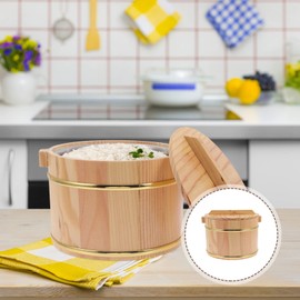 Alipis 1 Set of Wooden Rice Bucket Rice Steamed Cask Wooden Sushi Bowl Hangiri Sushi Oke Mixing Tub with Lid for Home Kitchen Restaurant 20cm
