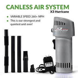 Canless Air X3 Hurricane Compressed Air Duster | Adjustable Speed up to 260mph | Made in USA | Cordless, Rechargeable Air Blower for Cleaning | Extended Warranty | 5 Attachments Included
