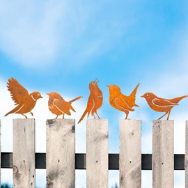 YCVSKY Pack of 5 Garden Decoration Rust Bird Garden Stake Rust Decoration for Garden Metal Bird with Screw for Garden Decoration Spring Trees Decoration