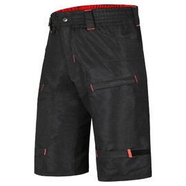 Urban Cycling Apparel The Single Tracker - Pantalones cortos para bicicleta de montaña con bolsillos con zíper, conjunto con forro interior, Black/Red - No Undershorts, X-Large 36"-38"