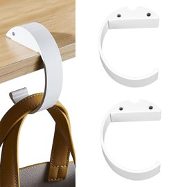 Adorila 2 Pack C Shape Metal Purse Hook for Table Handbag Hanger, Purse Holder Hanger for Desk Heavy Duty, Portable Hanging Storage Table Hook for Women (White)