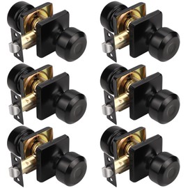 KNOBWELL Black Door Knobs, Square Interior Door Knobs, Closet Door Knob for Passage, Hallway, Keyless Stainless Steel Indoor Door Knob, 6 Pack