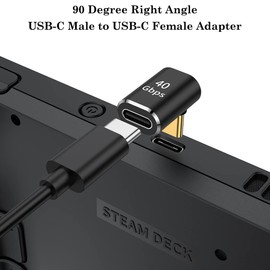 AuviPal USB C 90 Degree Adapter (2 Pack), USB C Male to Female L Shape Right Angle Connector for Steam Deck, ROG Ally, MacBook, Tablet, Phone and More - Black