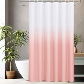 AooHome Fabric Shower Curtain, Cloth Ombre Pink Shower Curtain Sets, Washable Fabric Pink and White Shower Curtain, Rustic Farmhouse Bathroom Shower Curtain, 72x78 Inches