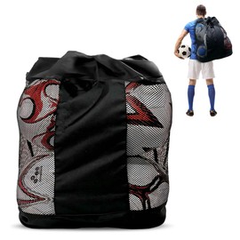 Kukyller 24" x 19" Large Sports Ball Bag, Mesh Socce Ball Storage Bag with Adjustable Shoulder Strap for Coaches Team Work Outdoor Organizer Storage Basketball, Volleyball, Swimming Gear (S)