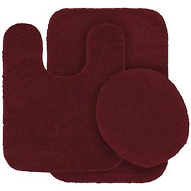 Better Home Style 3 Piece Bathroom Rug Set Bath Rug, Contour Mat, & Lid Cover Non-Slip with Rubber Backing Solid Color (Burgundy)