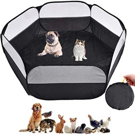 Small Animal Playpen,Portable Small Animal Cage Tent Breathable Pet Playpen Cage Tent Pop-Up Outdoor&Indoor Exercise Fence for Hamster Guinea Pig Rabbit Puppy Hedgehog (Black no Cover)