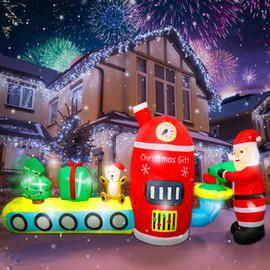 Hazms 10FT Large Christmas Inflatables Outdoor Decorations Train Blow Up Christmas Inflatables Tree Bear Built-in LED Lights for Holiday Lawn Garden Decor