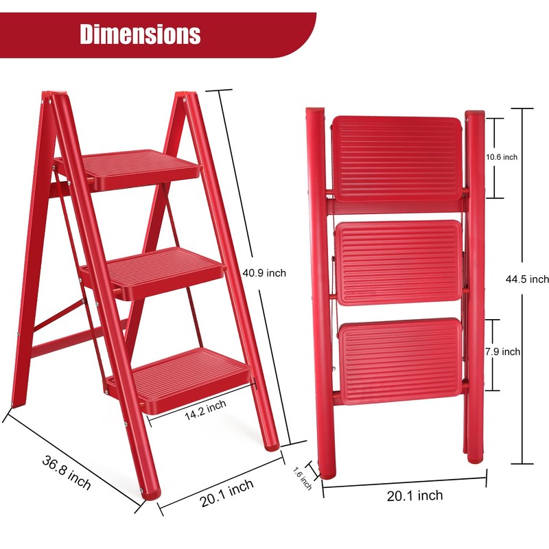 3 Step Ladder Stool for Adults, Folding Steel Step Stool