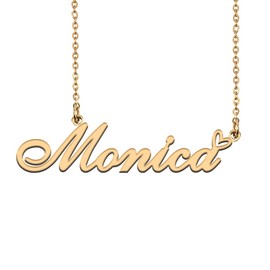 HUAN XUN Customized Nameplate Gold Necklace for Women Monica Necklaces Charm Pendant Jewelry for Mom