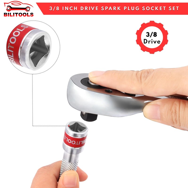 BILITOOLS 6 Piece 3/8-Inch Drive Magnetic Swivel Spark Plug Socket